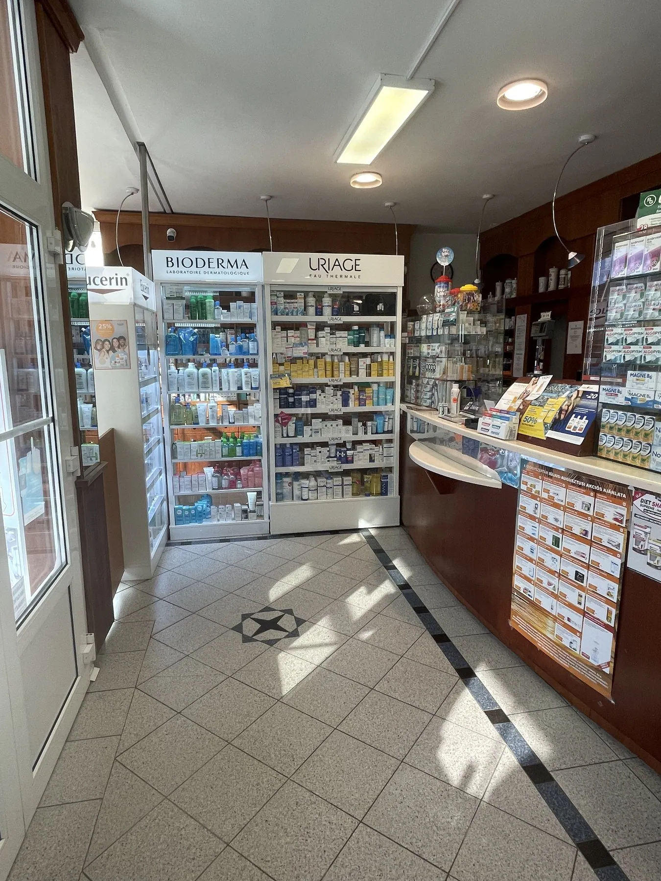 Dermocosmetics shelves by the entrance