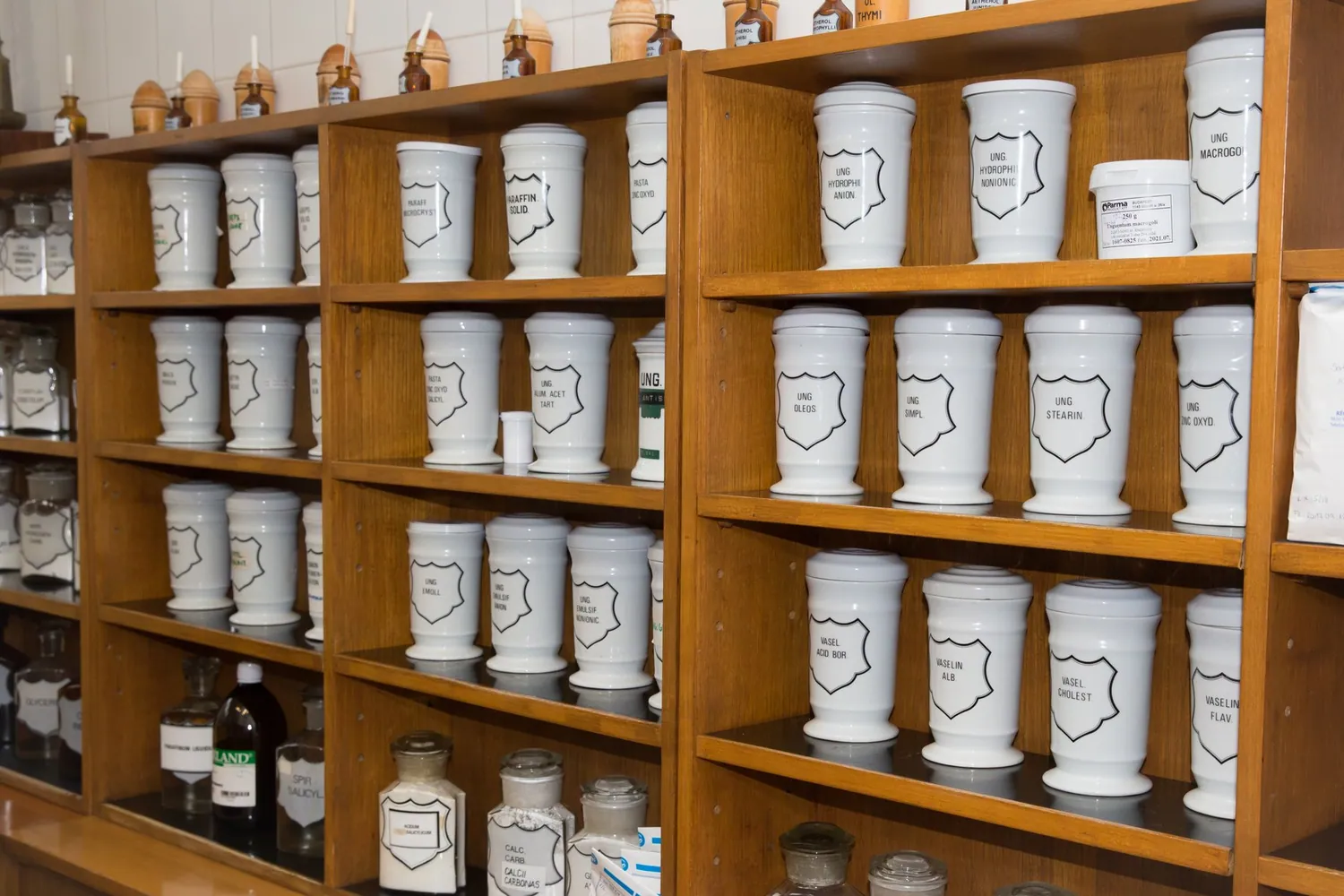 Old apothecary jars on the shelf